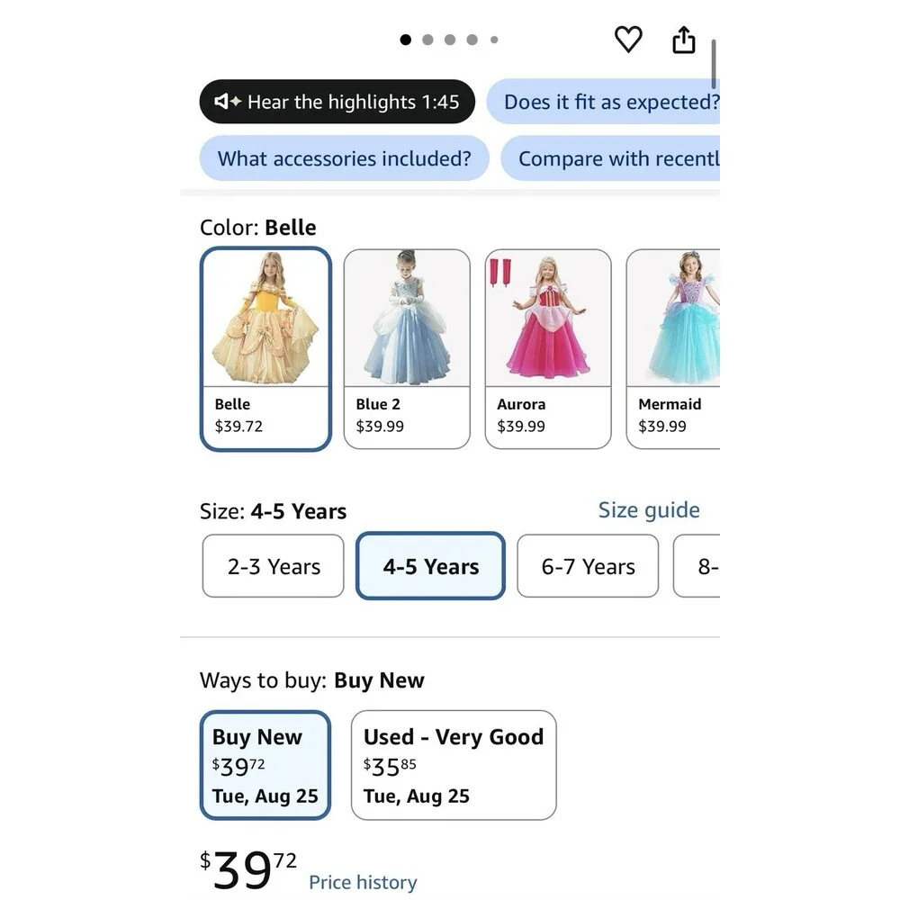 Girls Cinderella Costumes Halloween Princess Dress Up Fancy 6-7T